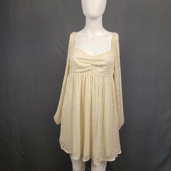 Audrey Parks Cream Mini Dress M Sheer Dot Tie Back Romanticcore - Picture 1 of 7
